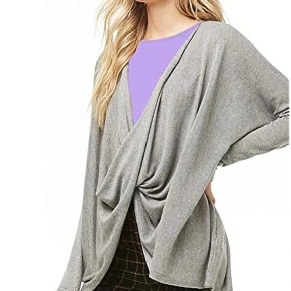 Lole Gray Knit Twist Front‎ Oversized Long Sleeve Sweater - Picture 1 of 7